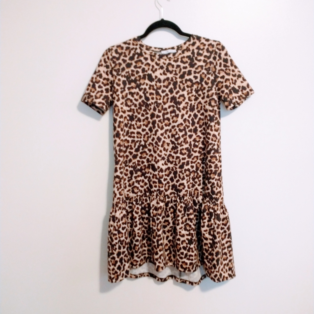 Zara cheetah t shirt dress with drop waist size small